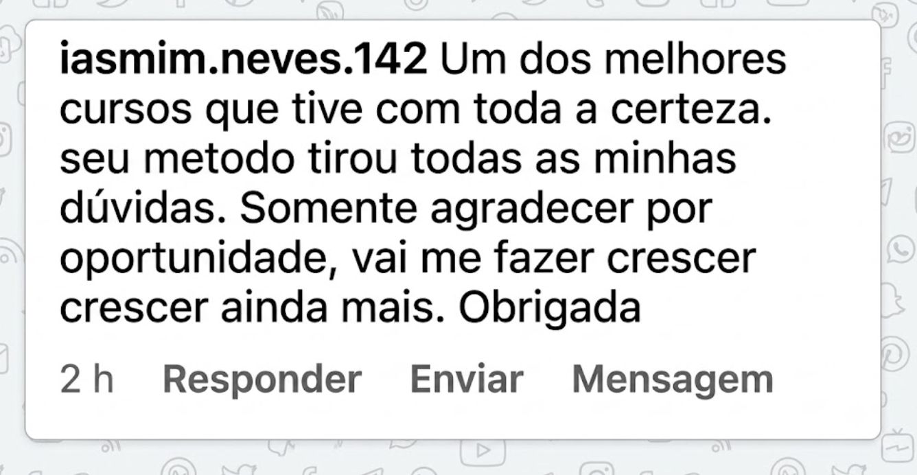 Comentário no Instagram de Iasmim Neves elogiando o curso da Pamela